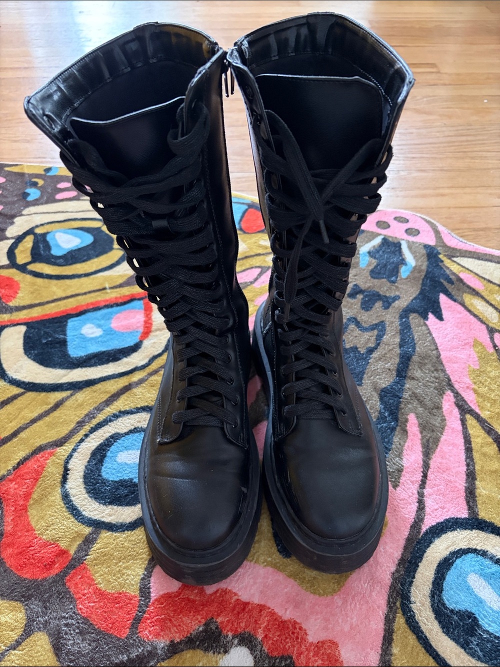 ASOS Black Platform Lace-Up Knee Boots zipper 16 eye - Picture 7 of 8